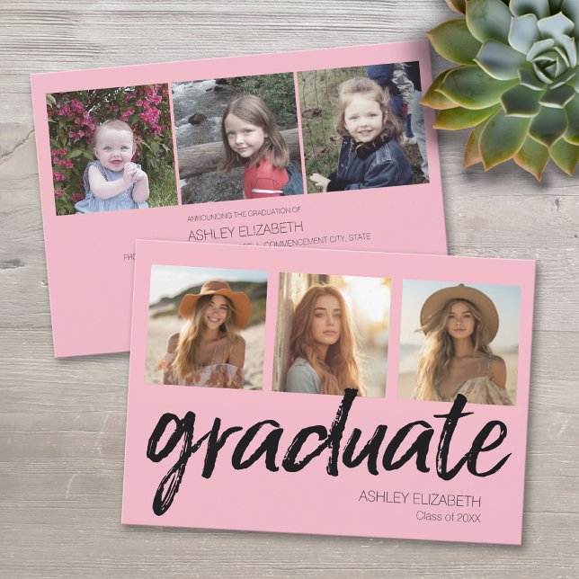 Trendy Graduation Party Announcement with 6 Photos (Custom Graduation Announcement)