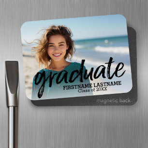 Trendy Graduation Photo with Brushed Lettering Magnet