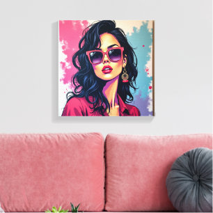 Trendy Graffiti Canvas Art Chic Woman with Glasses