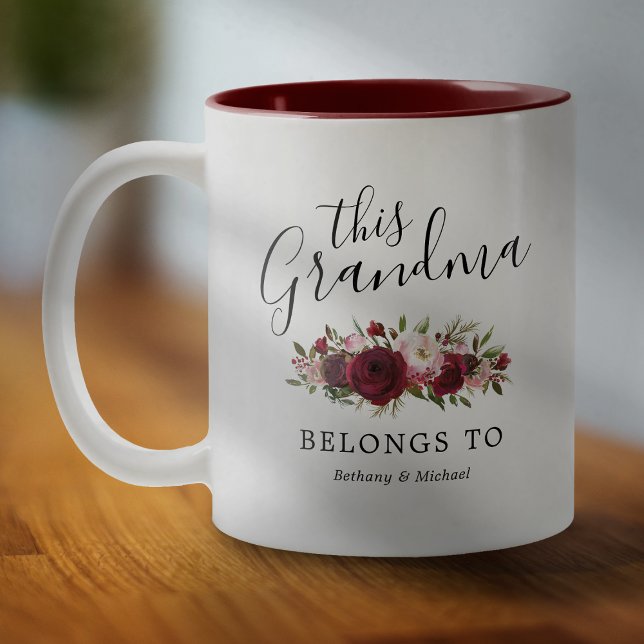 Trendy Grandma Burgundy Floral Coffee Mug (Creator Uploaded)