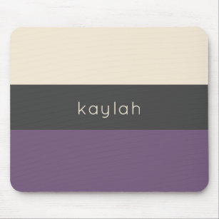 Trendy Grape Colour Block Pattern with Name Mouse Pad