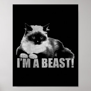 Trendy Graphic Cat Stamp I'm A Beast  Poster