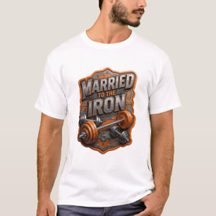 Trendy Gray MARRIED TO THE IRON Text Design T-Shirt