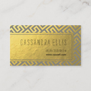 Trendy Greek Key Diagonal gold foil grey Business Card