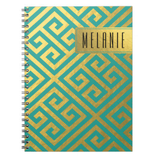 Trendy Greek Key Diagonal | gold foil teal Notebook