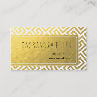 Trendy Greek Key Diagonal | gold foil white Business Card