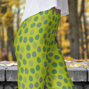 Trendy Green and Acid Green Polka Dot Pattern Leggings