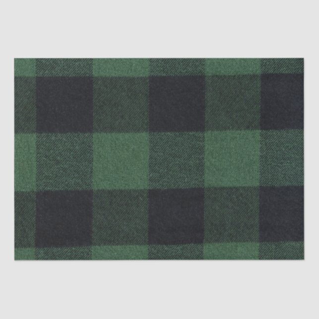 Trendy Green and Black Buffalo Plaid Cosy Tissue Paper (Front)