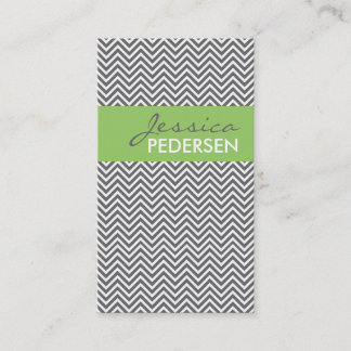 Trendy Green and Grey Chevron Business Cards