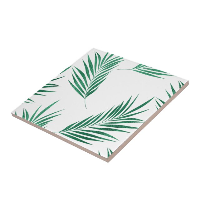 Trendy Green and White Watercolor Floral   Ceramic Tile (Side)