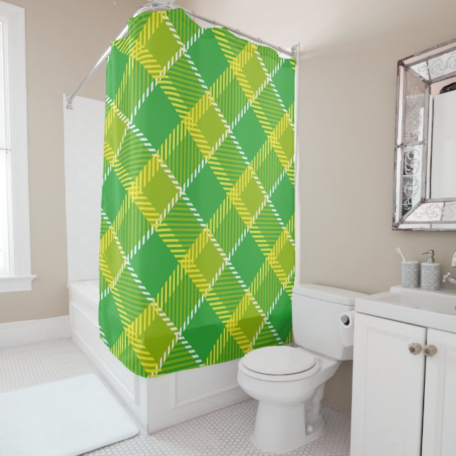 Trendy Green And Yellow Plaid Pattern Shower Curtain (In Situ)