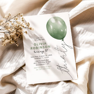 Trendy Green Balloon 30th Birthday Invitation