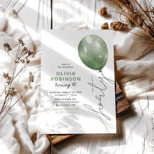 Trendy Green Balloon 40th Birthday Invitation