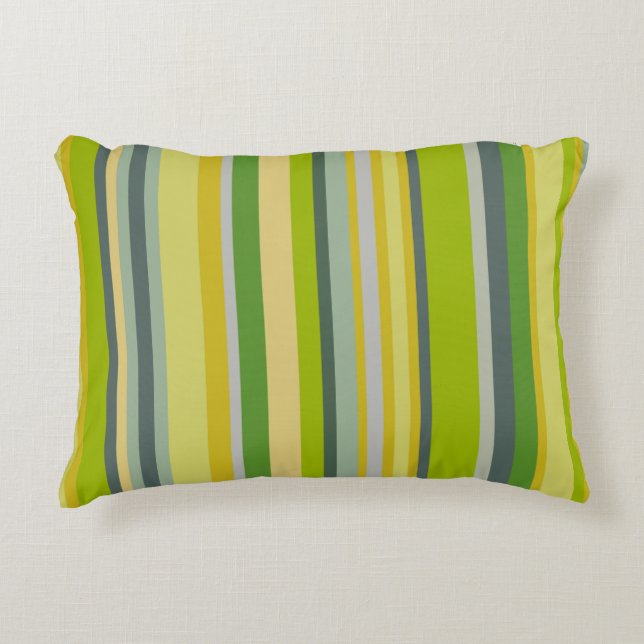 Trendy green bamboo coloured striped pattern decorative cushion (Front)