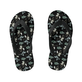 Trendy Green Black Botanical Leaves Kid's Thongs