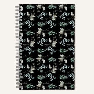 Trendy Green Black Botanical Leaves Notebook