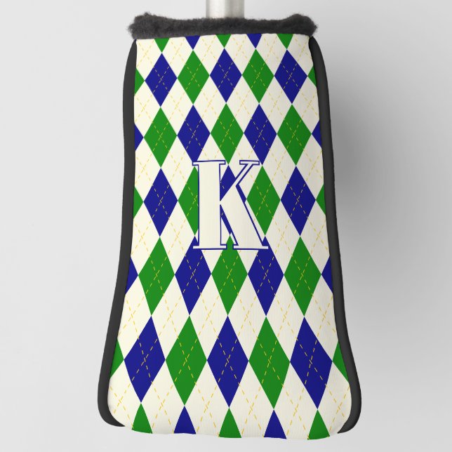 Trendy Green Blue Argyle Pattern Modern Monogram Golf Head Cover (Rotate 90)