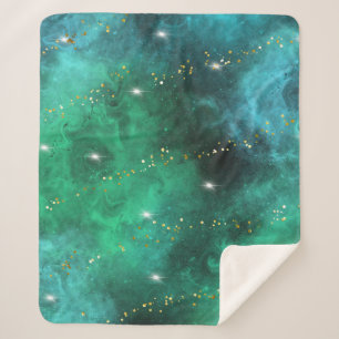 Trendy Green Blue Teal Gold Galaxy Pattern Sherpa Blanket