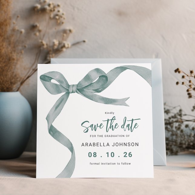 Trendy Green Bow Graduation Save The Date (Creator Uploaded)