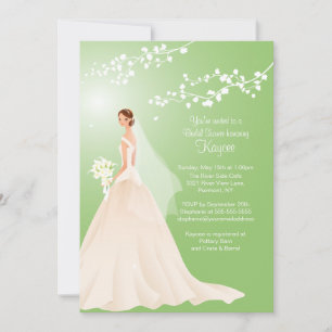Trendy Green BRUNETTE Bride Bridal Shower Invite