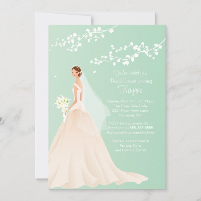 Trendy Green BRUNETTE Bride Bridal Shower Invite (Front)