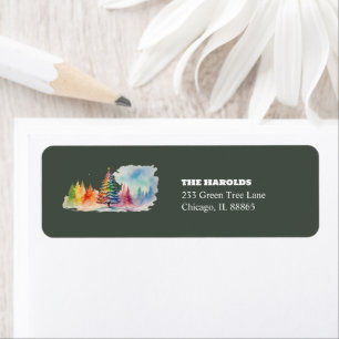 Trendy Green Colourful Winter Wonderland Watercolo Return Address Label