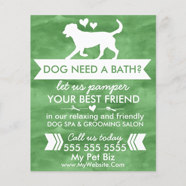 Trendy Green Dog Grooming Flyer - Personalizable (Front)