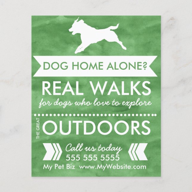 Trendy Green Dog Silhouette Dog Walker Flyer (Front)