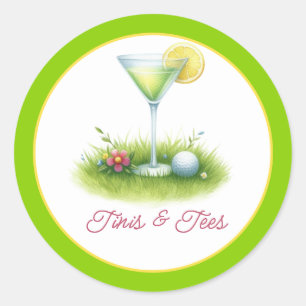 Trendy Green & Gen Z Yellow Martini Golf Bridal Classic Round Sticker