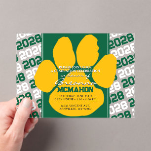 Trendy Green & Gold Graduation Pawprint Clear Acrylic Invitations