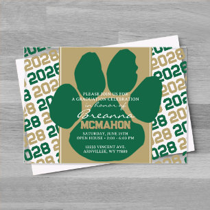Trendy Green & Gold Graduation Pawprint Clear Acrylic Invitations