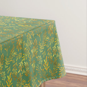 Trendy Green Gold Leaf Fall Autumn Pattern Tablecloth