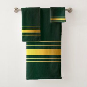 Trendy Green Gold Luxury Linen Texture Collection Bath Towel Set
