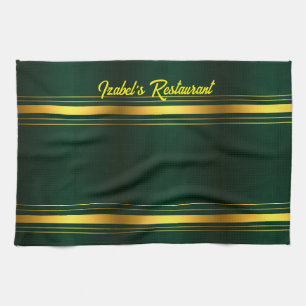 Trendy Green Gold Luxury Linen Texture Collection Tea Towel
