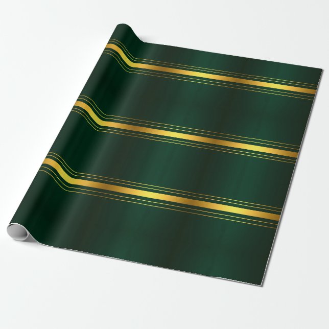 Trendy Green Gold Luxury Linen Texture Collection Wrapping Paper (Unrolled)