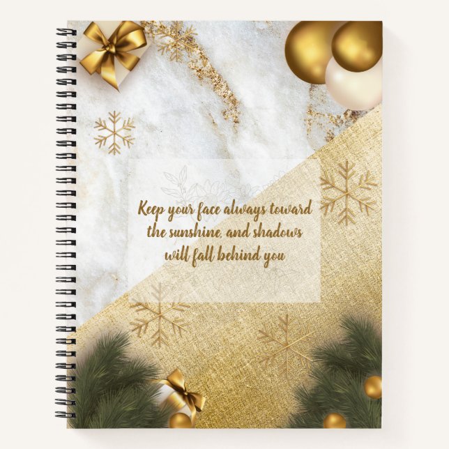 Trendy green Gold Marble Custom Motivational Quote Notebook (Front)