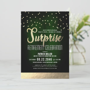 Trendy Green/Gold Surprise Retirement Party Invitation