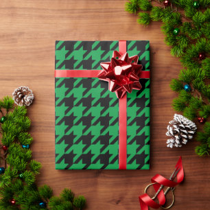 Trendy green houndstooth pattern Christmas Wrapping Paper