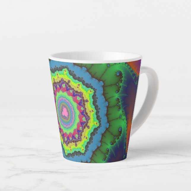 Trendy Green, Orange and Blue Fractal Latte Mug (Right Angle)