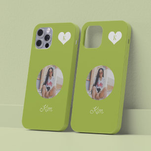 Trendy green photo and name personalized modern Case-Mate iPhone 14 case