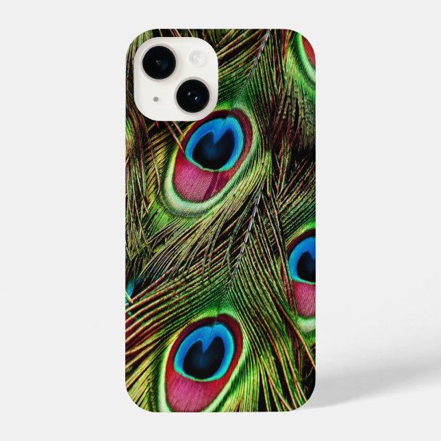 trendy green purple teal turquoise peacock feather iPhone case (Back)