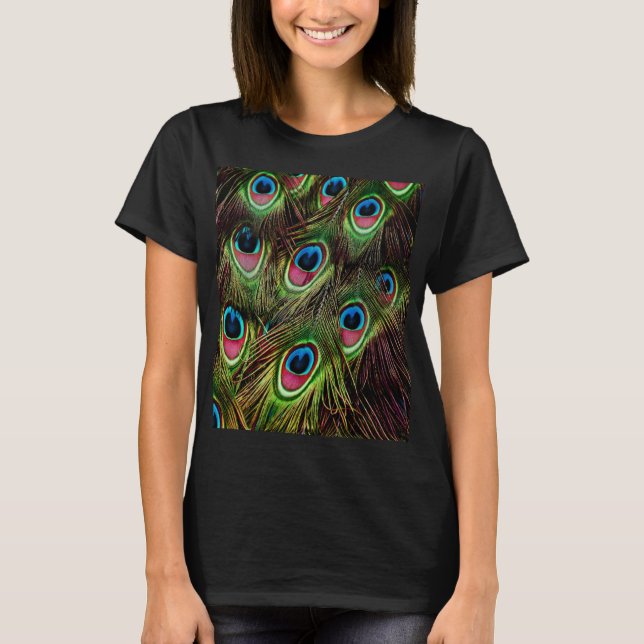 trendy green purple teal turquoise peacock feather T-Shirt (Front)