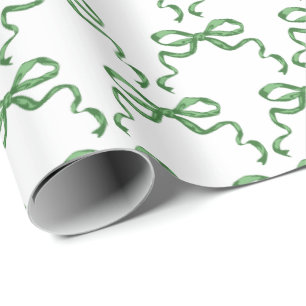 Trendy green ribbon bows  wrapping paper