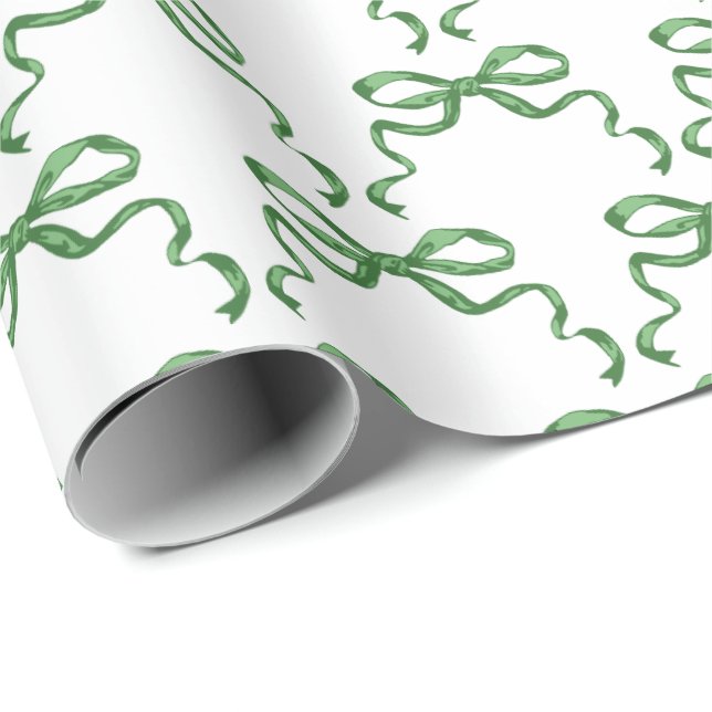 Trendy green ribbon bows  wrapping paper (Roll Corner)