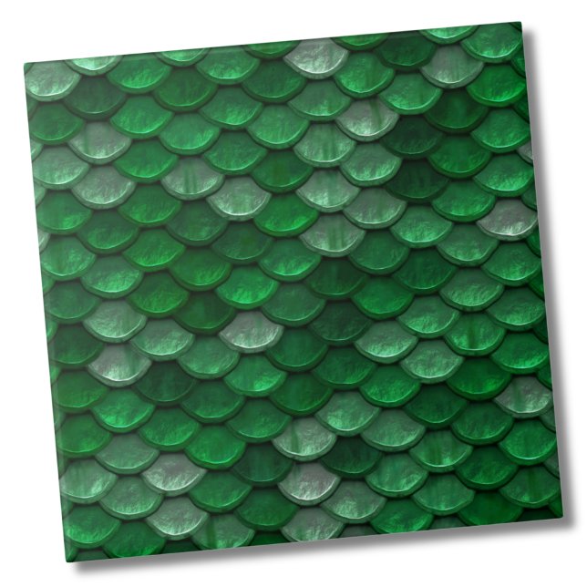 Trendy Green Scale Pattern Ceramic Tile (Metallic Magic Green Fish Dragon Scales Pattern ceramic tile)