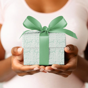 Trendy Green Script Typography Girl Baby Shower  Wrapping Paper