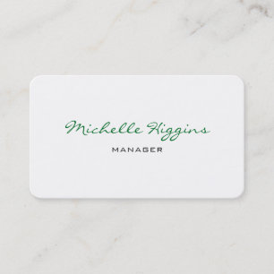 Trendy Green Script White Manager Plain Elegant Business Card