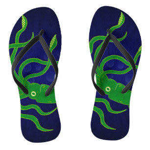 trendy green squid in the blue ocean thongs