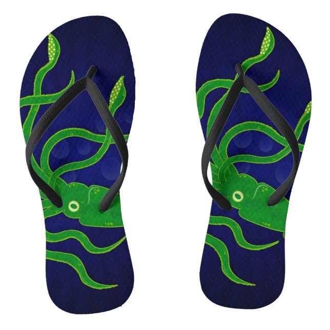 trendy green squid in the blue ocean thongs (Footbed)