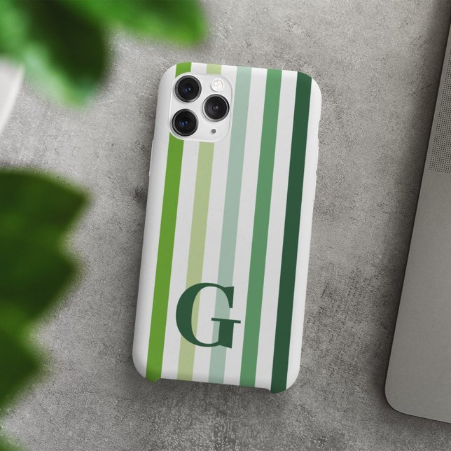 Trendy Green Stripes with Monogram Case-Mate iPhone Case (Creator Uploaded)